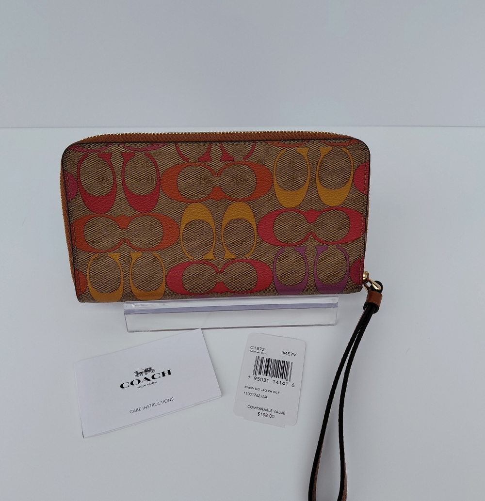 Coach Rainbow Multi-Color Signature Large Phone Wallet With Strap NWT šš - Picture 3 of 11
